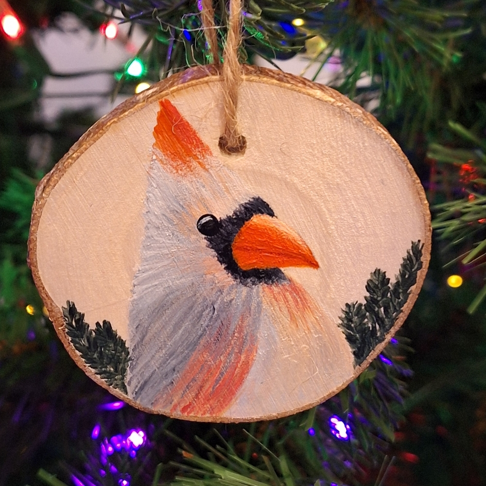 "Woodland Female Cardinal" Hand-painted Ornament (NWOT)